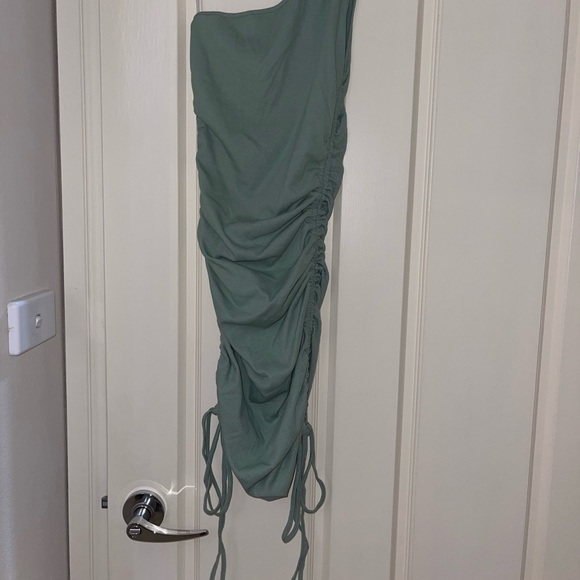 One Shoulder Sage Ruched Dress - Picture 4 of 7